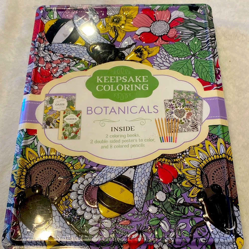 Keepsake coloring, botanicals, sealed in a lovey tin container